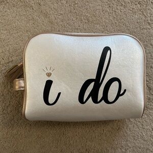 'I Do' Metallic Ivory Bride Makeup Bag